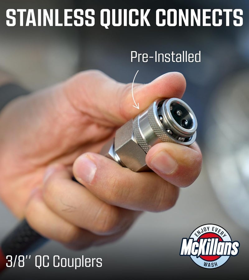 McKillans ® QC Installed Pressure Washer Hose 50 ft - Flexible & Kink-resistant - Steel-Braided & Durable- 3/8" QC Pre-Installed Stainless Steel - Power Washer Hose - High Pressure 1/4" Inner Diameter - Image 3